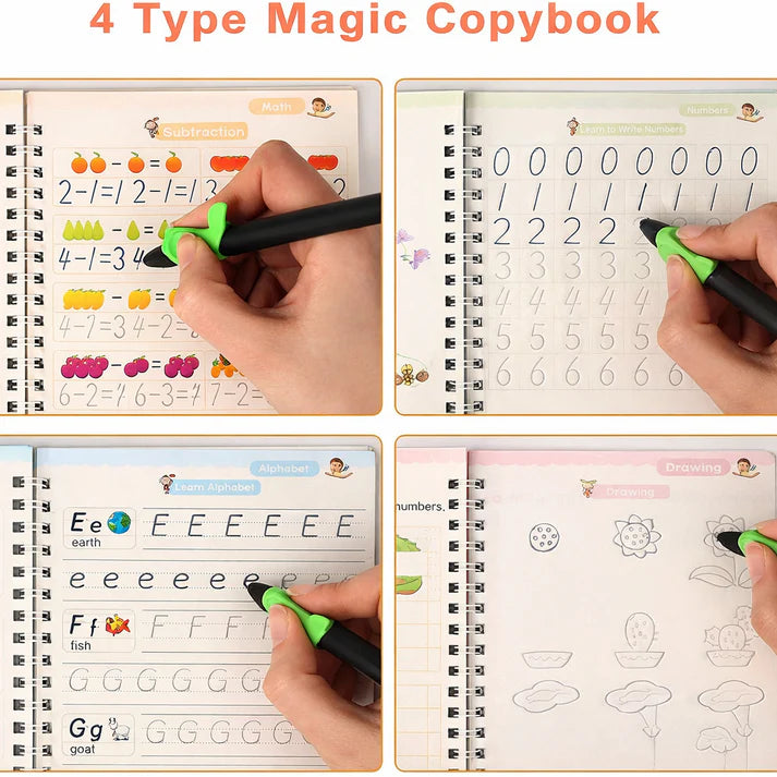Magic Practice Copybook (4 BOOKS ,2 PEN ,1 GRIP ,10 REFILL) – 50% OFF!